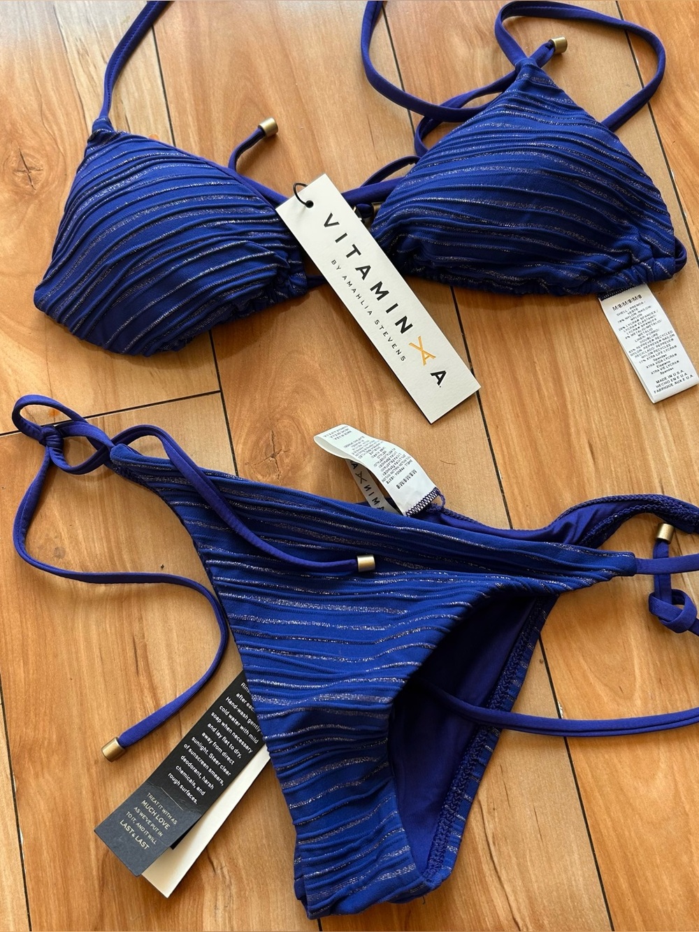 Vitamin A Bikini Set Blue Stripes Size Medium 8 Womens